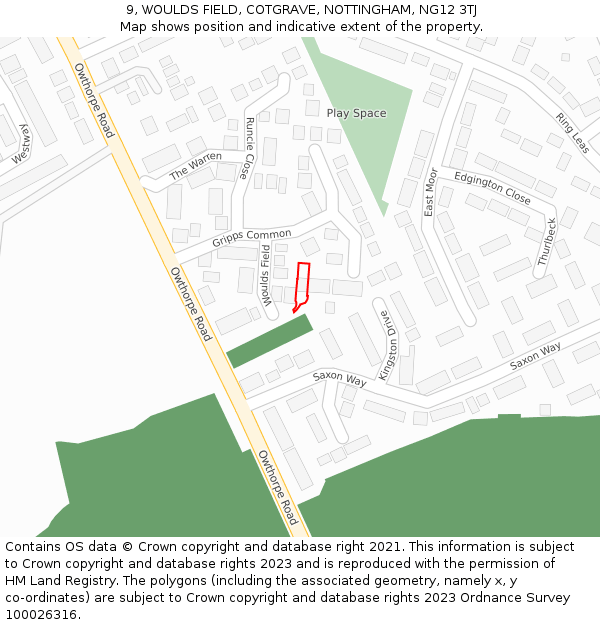 9, WOULDS FIELD, COTGRAVE, NOTTINGHAM, NG12 3TJ: Location map and indicative extent of plot