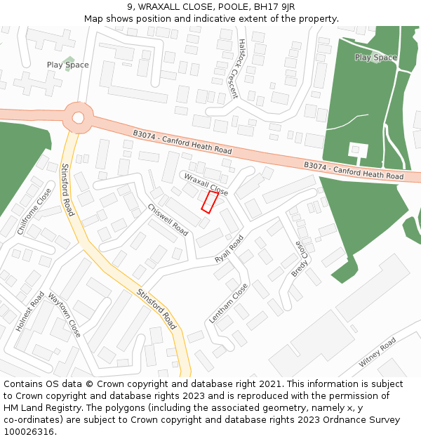 9, WRAXALL CLOSE, POOLE, BH17 9JR: Location map and indicative extent of plot