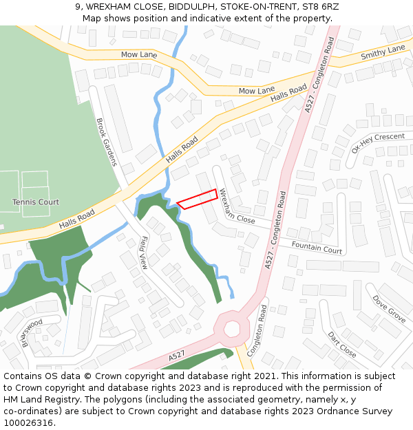 9, WREXHAM CLOSE, BIDDULPH, STOKE-ON-TRENT, ST8 6RZ: Location map and indicative extent of plot
