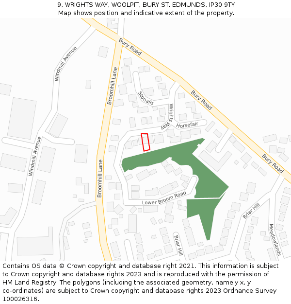 9, WRIGHTS WAY, WOOLPIT, BURY ST. EDMUNDS, IP30 9TY: Location map and indicative extent of plot