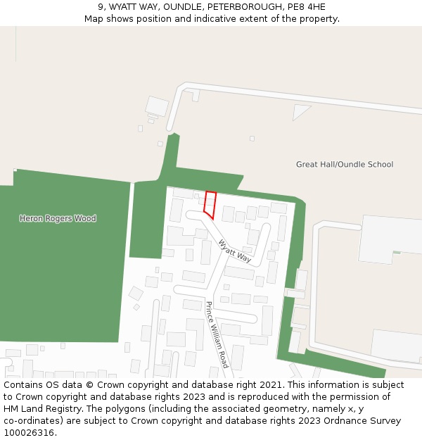 9, WYATT WAY, OUNDLE, PETERBOROUGH, PE8 4HE: Location map and indicative extent of plot