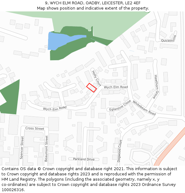 9, WYCH ELM ROAD, OADBY, LEICESTER, LE2 4EF: Location map and indicative extent of plot