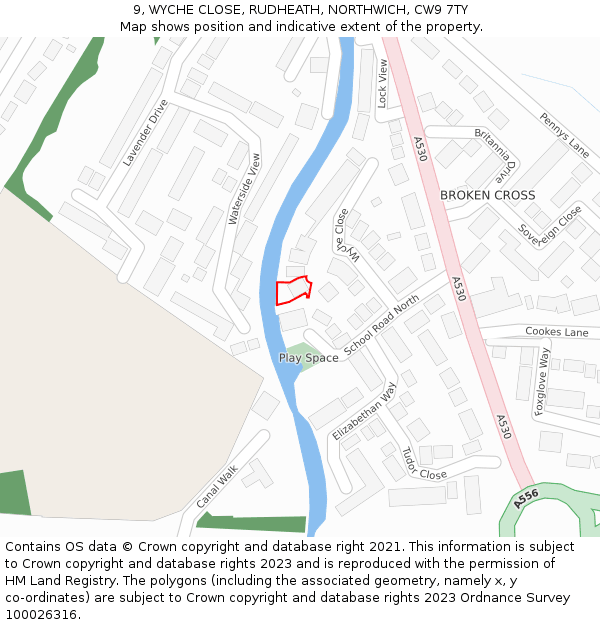 9, WYCHE CLOSE, RUDHEATH, NORTHWICH, CW9 7TY: Location map and indicative extent of plot