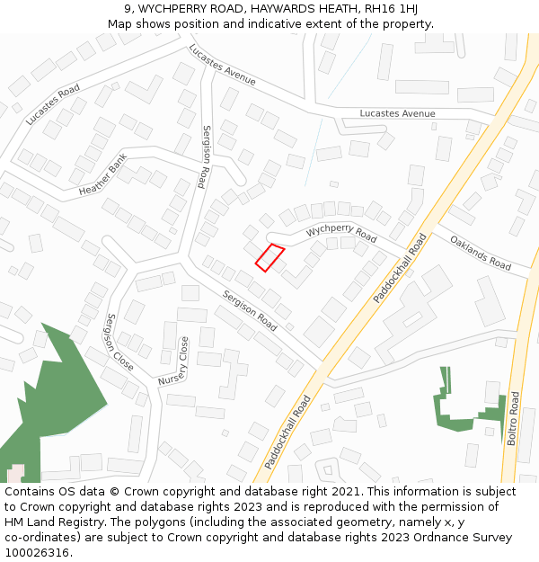 9, WYCHPERRY ROAD, HAYWARDS HEATH, RH16 1HJ: Location map and indicative extent of plot