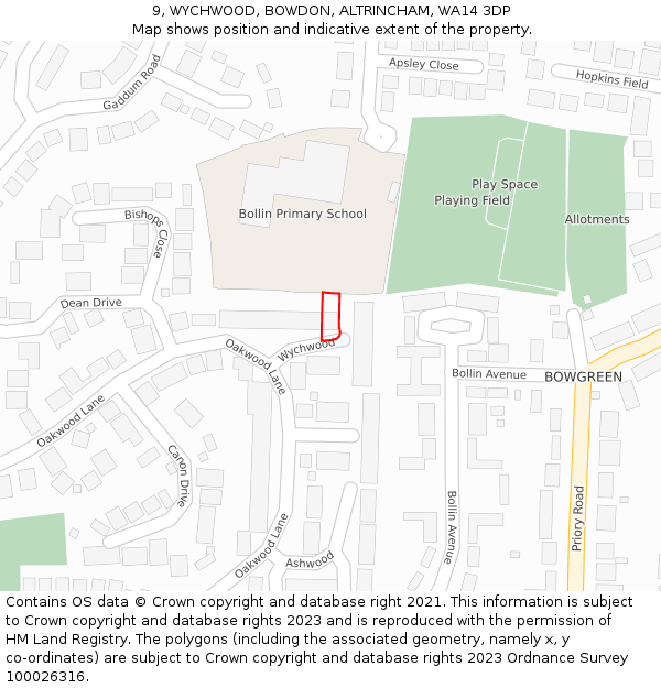 9, WYCHWOOD, BOWDON, ALTRINCHAM, WA14 3DP: Location map and indicative extent of plot