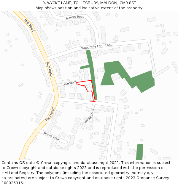 9, WYCKE LANE, TOLLESBURY, MALDON, CM9 8ST: Location map and indicative extent of plot