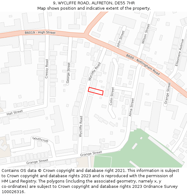 9, WYCLIFFE ROAD, ALFRETON, DE55 7HR: Location map and indicative extent of plot