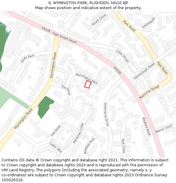 9, WYMINGTON PARK, RUSHDEN, NN10 9JP: Location map and indicative extent of plot