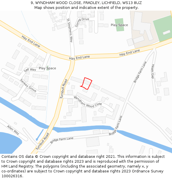 9, WYNDHAM WOOD CLOSE, FRADLEY, LICHFIELD, WS13 8UZ: Location map and indicative extent of plot