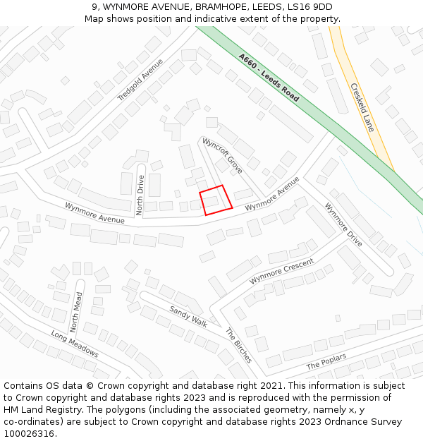 9, WYNMORE AVENUE, BRAMHOPE, LEEDS, LS16 9DD: Location map and indicative extent of plot