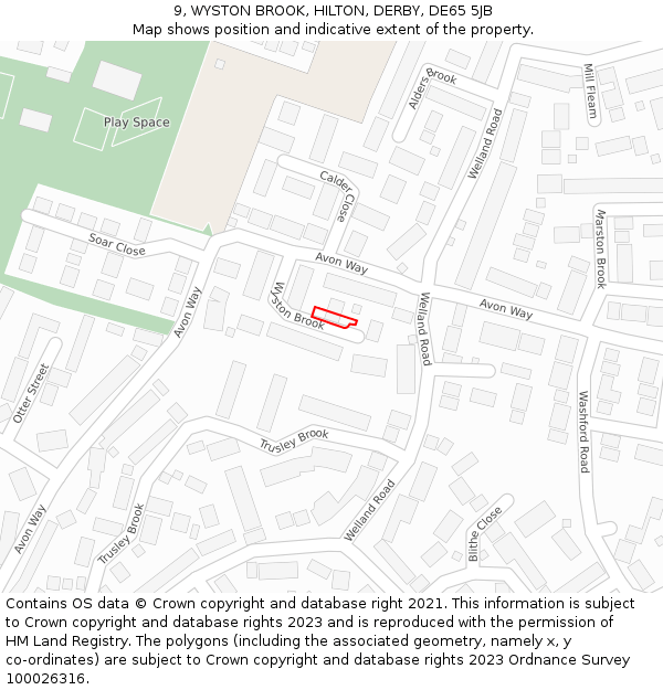 9, WYSTON BROOK, HILTON, DERBY, DE65 5JB: Location map and indicative extent of plot