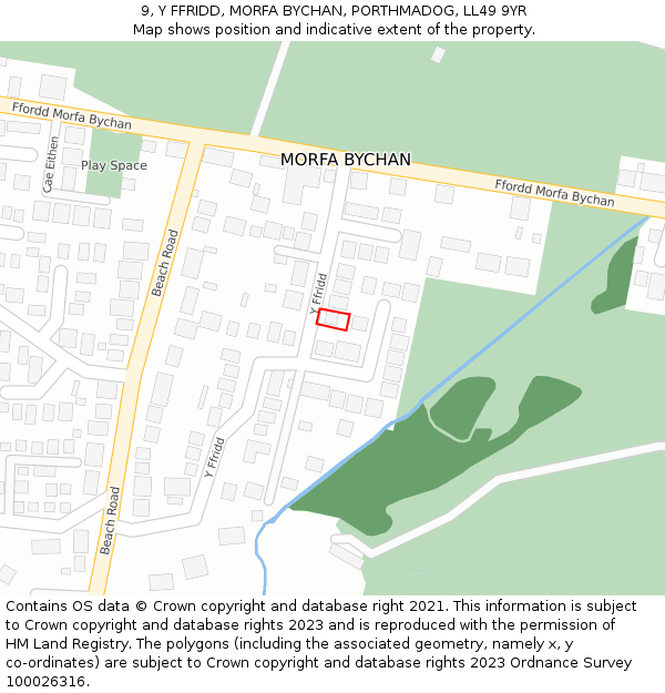 9, Y FFRIDD, MORFA BYCHAN, PORTHMADOG, LL49 9YR: Location map and indicative extent of plot