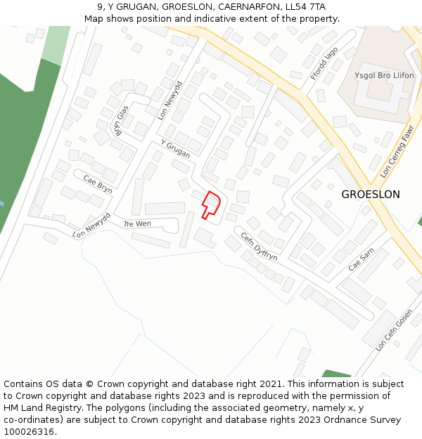 9, Y GRUGAN, GROESLON, CAERNARFON, LL54 7TA: Location map and indicative extent of plot