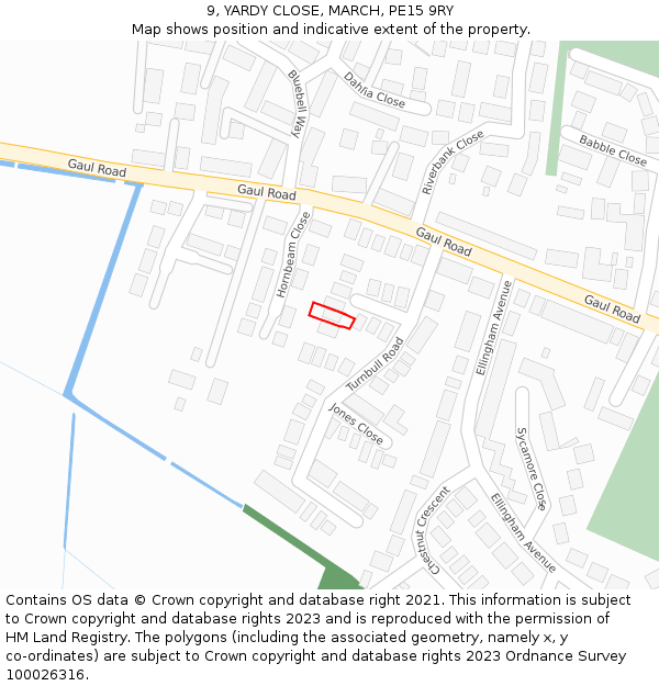 9, YARDY CLOSE, MARCH, PE15 9RY: Location map and indicative extent of plot