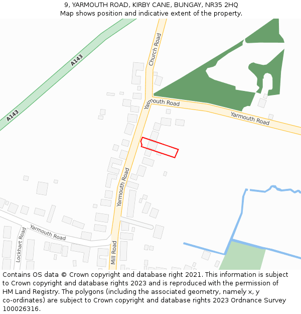 9, YARMOUTH ROAD, KIRBY CANE, BUNGAY, NR35 2HQ: Location map and indicative extent of plot