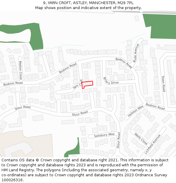 9, YARN CROFT, ASTLEY, MANCHESTER, M29 7PL: Location map and indicative extent of plot