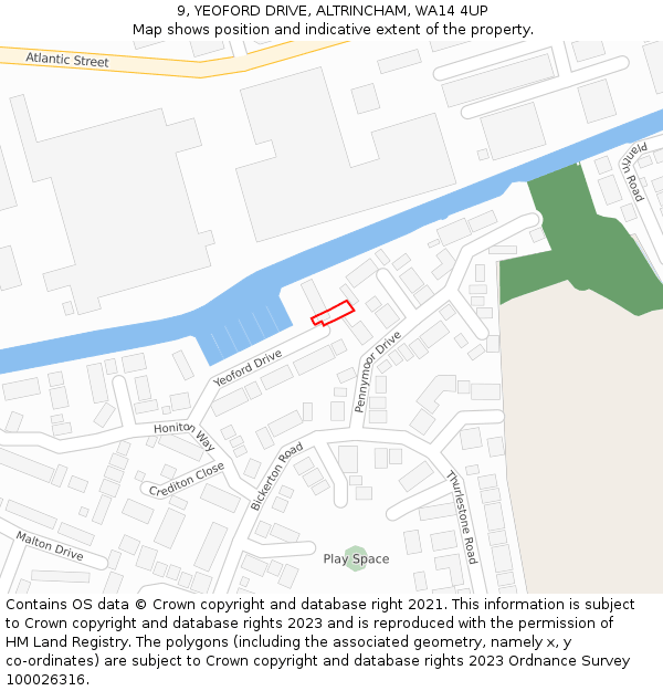 9, YEOFORD DRIVE, ALTRINCHAM, WA14 4UP: Location map and indicative extent of plot