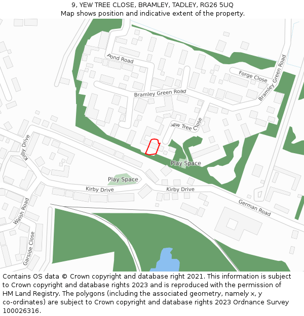 9, YEW TREE CLOSE, BRAMLEY, TADLEY, RG26 5UQ: Location map and indicative extent of plot