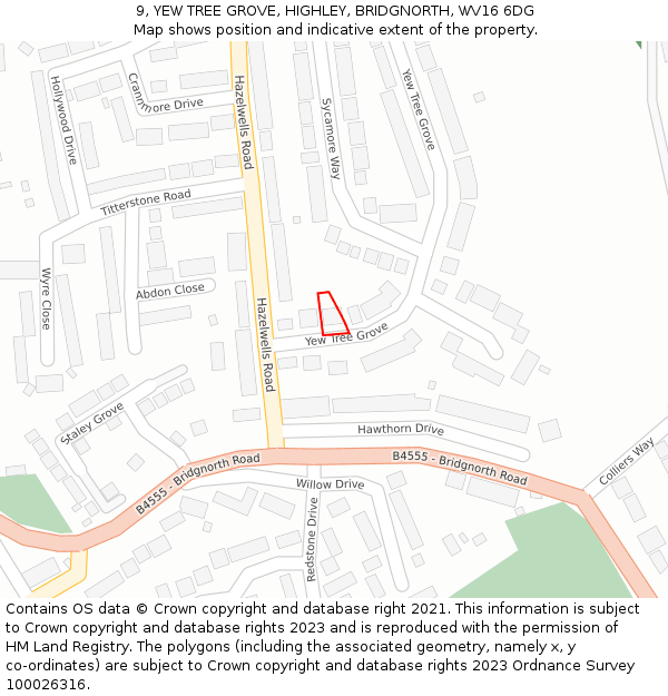 9, YEW TREE GROVE, HIGHLEY, BRIDGNORTH, WV16 6DG: Location map and indicative extent of plot