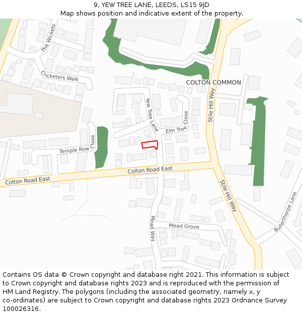 9, YEW TREE LANE, LEEDS, LS15 9JD: Location map and indicative extent of plot