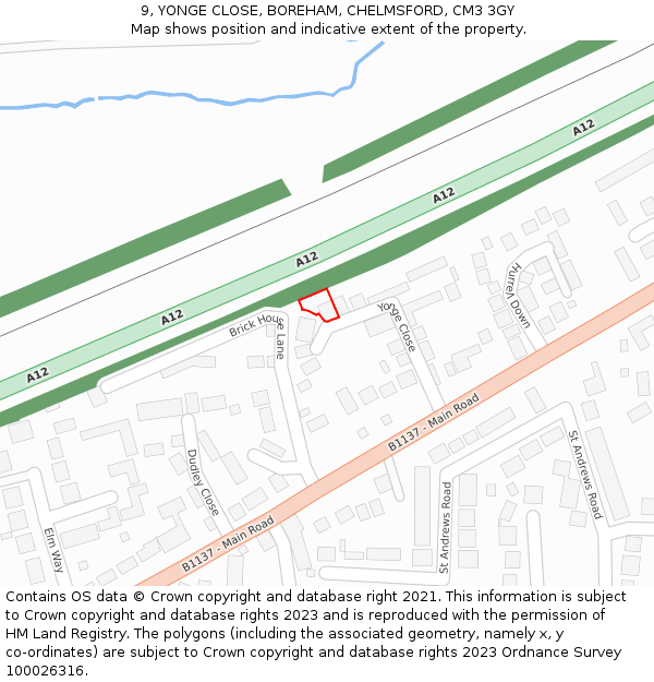 9, YONGE CLOSE, BOREHAM, CHELMSFORD, CM3 3GY: Location map and indicative extent of plot