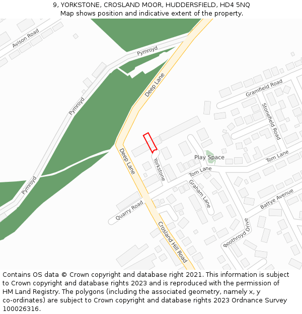 9, YORKSTONE, CROSLAND MOOR, HUDDERSFIELD, HD4 5NQ: Location map and indicative extent of plot