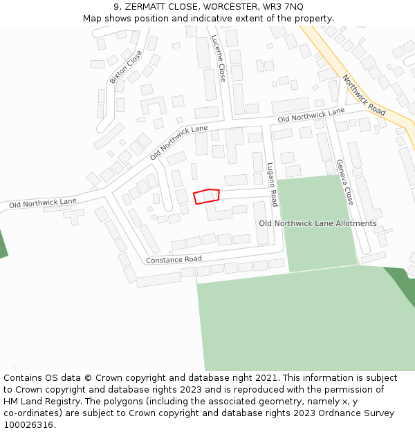 9, ZERMATT CLOSE, WORCESTER, WR3 7NQ: Location map and indicative extent of plot