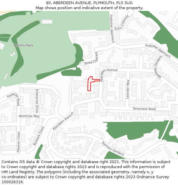 90, ABERDEEN AVENUE, PLYMOUTH, PL5 3UG: Location map and indicative extent of plot
