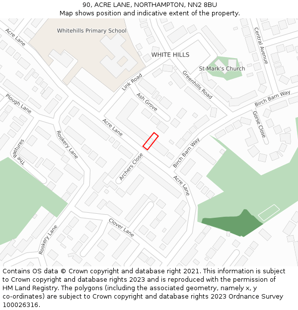 90, ACRE LANE, NORTHAMPTON, NN2 8BU: Location map and indicative extent of plot