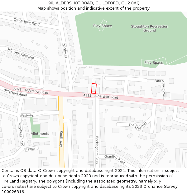 90, ALDERSHOT ROAD, GUILDFORD, GU2 8AQ: Location map and indicative extent of plot