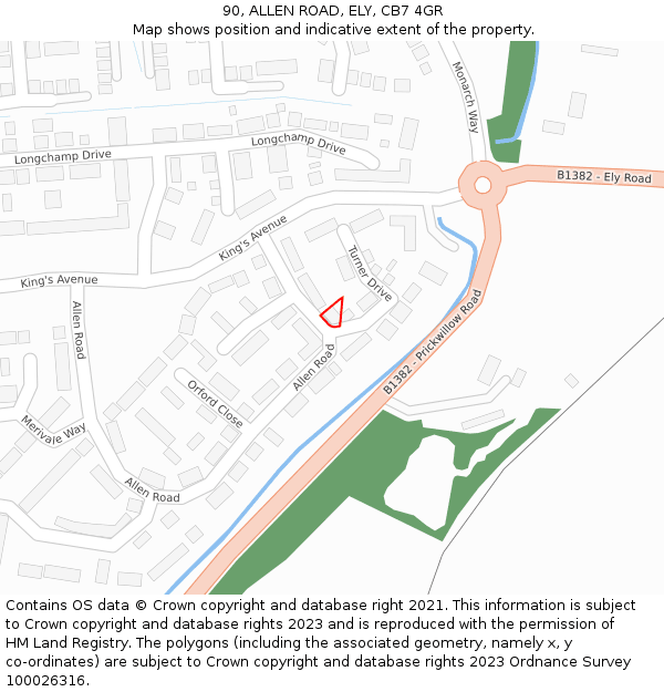 90, ALLEN ROAD, ELY, CB7 4GR: Location map and indicative extent of plot