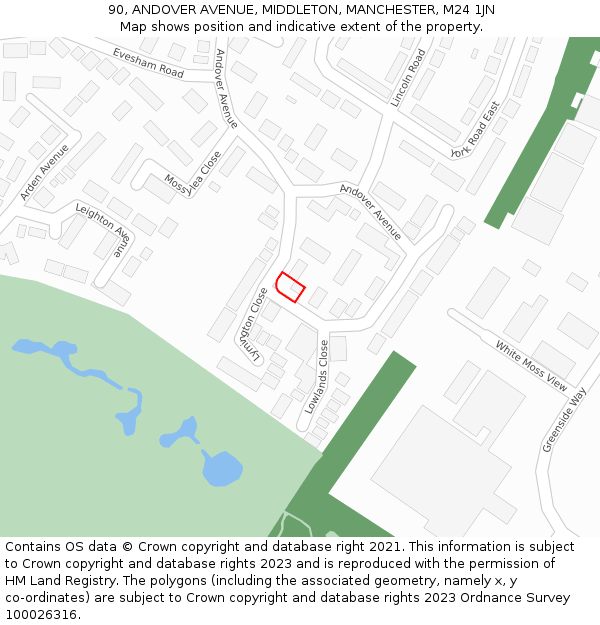 90, ANDOVER AVENUE, MIDDLETON, MANCHESTER, M24 1JN: Location map and indicative extent of plot