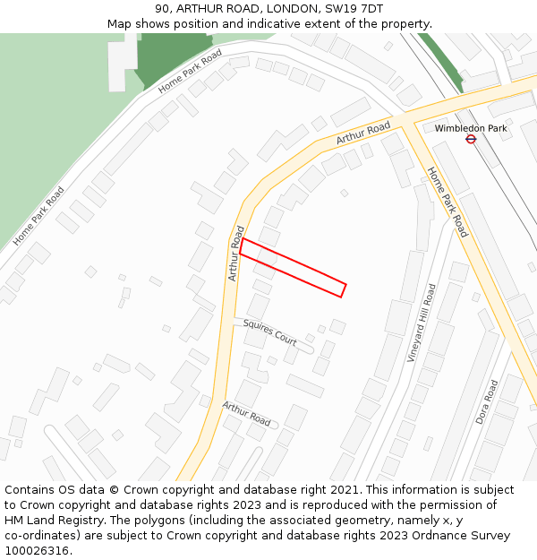 90, ARTHUR ROAD, LONDON, SW19 7DT: Location map and indicative extent of plot