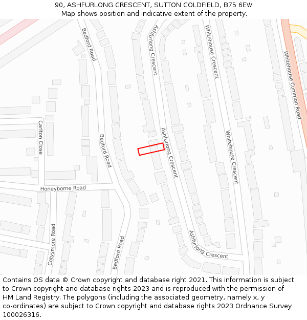 90, ASHFURLONG CRESCENT, SUTTON COLDFIELD, B75 6EW: Location map and indicative extent of plot