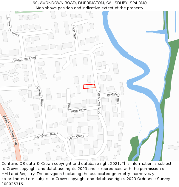 90, AVONDOWN ROAD, DURRINGTON, SALISBURY, SP4 8NQ: Location map and indicative extent of plot