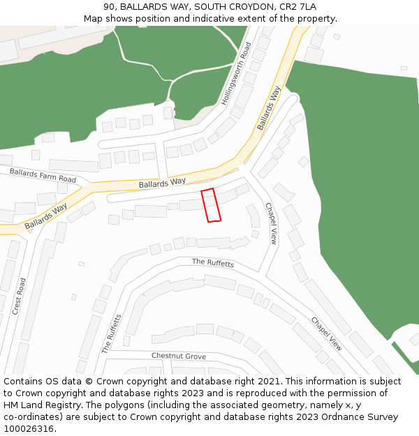 90, BALLARDS WAY, SOUTH CROYDON, CR2 7LA: Location map and indicative extent of plot