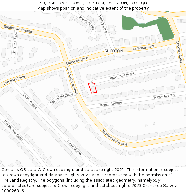 90, BARCOMBE ROAD, PRESTON, PAIGNTON, TQ3 1QB: Location map and indicative extent of plot