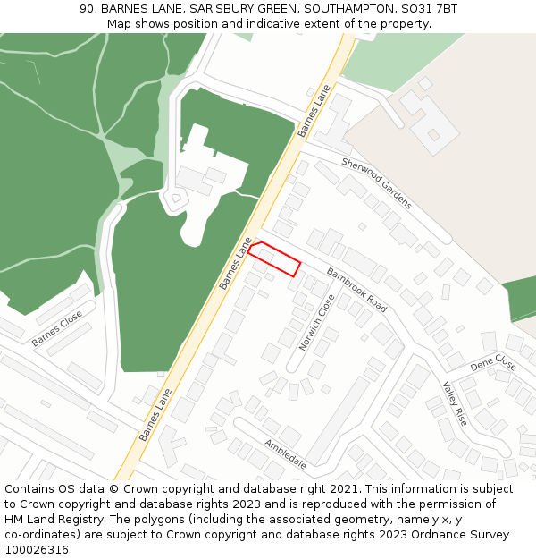 90, BARNES LANE, SARISBURY GREEN, SOUTHAMPTON, SO31 7BT: Location map and indicative extent of plot