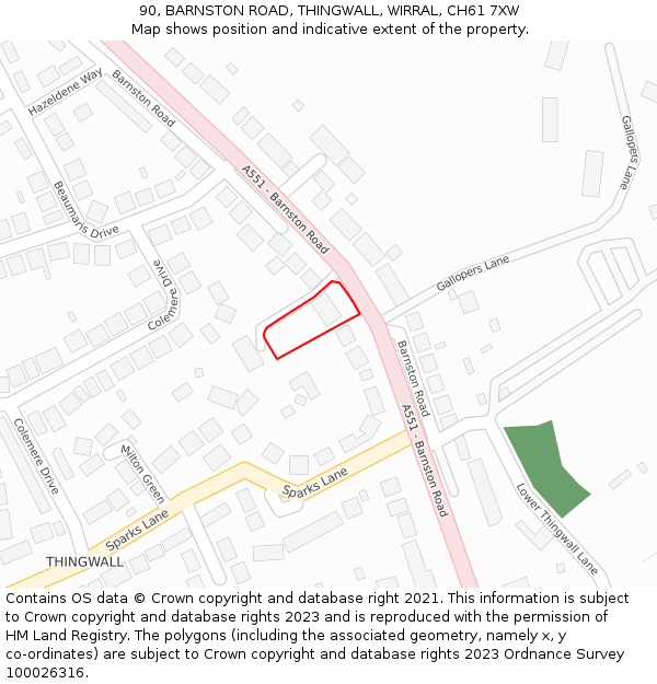 90, BARNSTON ROAD, THINGWALL, WIRRAL, CH61 7XW: Location map and indicative extent of plot