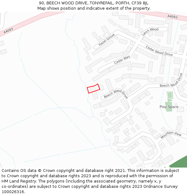 90, BEECH WOOD DRIVE, TONYREFAIL, PORTH, CF39 8JL: Location map and indicative extent of plot