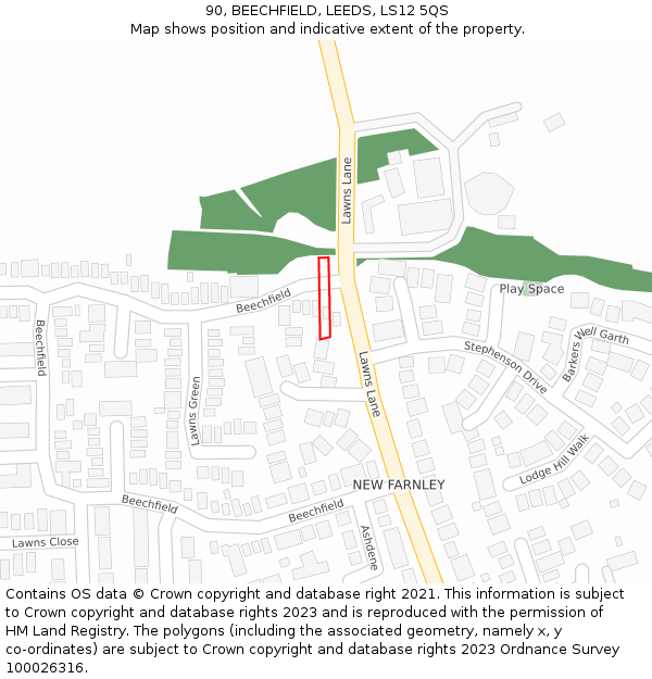 90, BEECHFIELD, LEEDS, LS12 5QS: Location map and indicative extent of plot