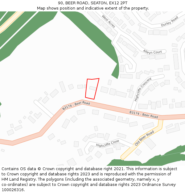 90, BEER ROAD, SEATON, EX12 2PT: Location map and indicative extent of plot