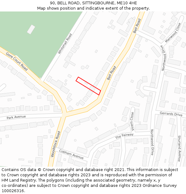 90, BELL ROAD, SITTINGBOURNE, ME10 4HE: Location map and indicative extent of plot