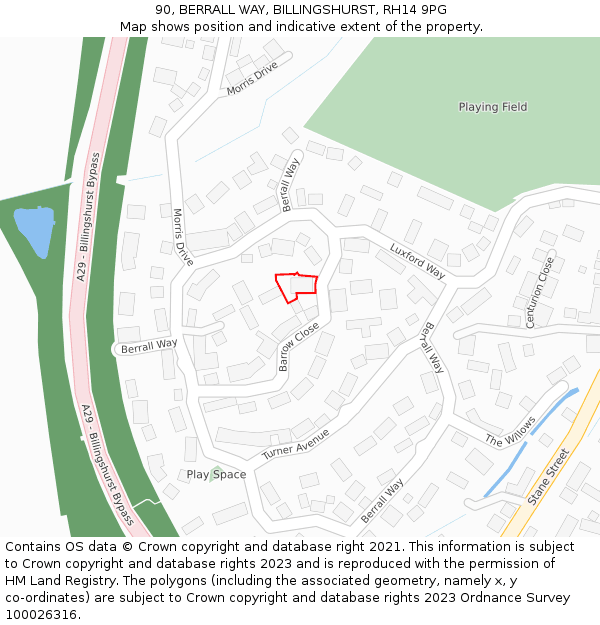 90, BERRALL WAY, BILLINGSHURST, RH14 9PG: Location map and indicative extent of plot