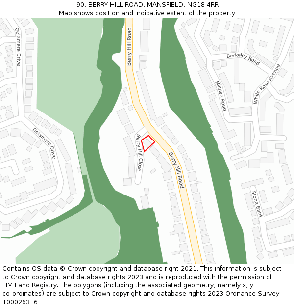 90, BERRY HILL ROAD, MANSFIELD, NG18 4RR: Location map and indicative extent of plot