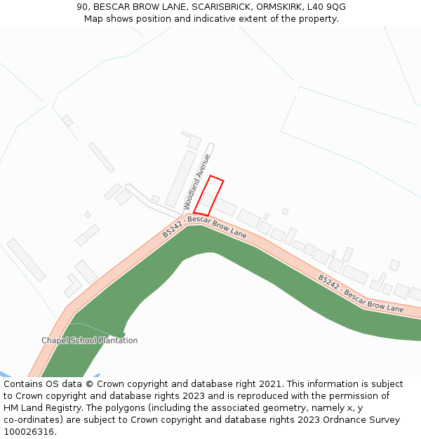 90, BESCAR BROW LANE, SCARISBRICK, ORMSKIRK, L40 9QG: Location map and indicative extent of plot