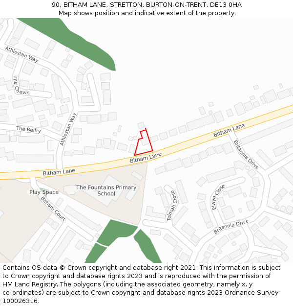 90, BITHAM LANE, STRETTON, BURTON-ON-TRENT, DE13 0HA: Location map and indicative extent of plot
