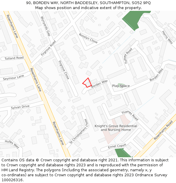 90, BORDEN WAY, NORTH BADDESLEY, SOUTHAMPTON, SO52 9PQ: Location map and indicative extent of plot