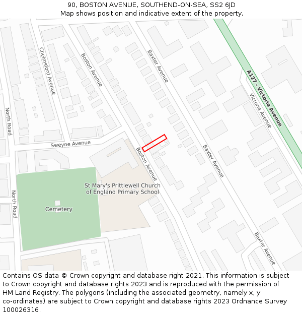 90, BOSTON AVENUE, SOUTHEND-ON-SEA, SS2 6JD: Location map and indicative extent of plot