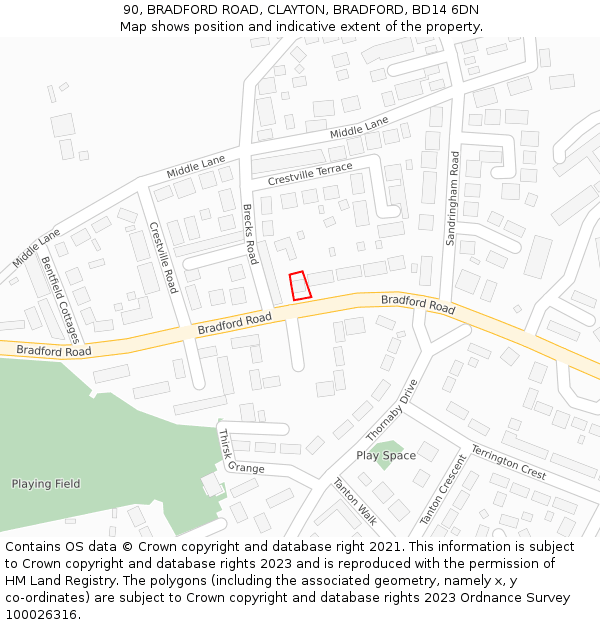 90, BRADFORD ROAD, CLAYTON, BRADFORD, BD14 6DN: Location map and indicative extent of plot